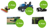 Folgende tolle Preise können Sie gewinnen: Lexion 6900 & Vario 930-Modell im Massstab 1:32 (Limitierte Auflage für Sammler) im Wert von ca. CHF 200.-, zur Verfügung gestellt von Serco. New Holland Trettraktor im Wert von CHF 195.-, zur Verfügung gestellt von New Holland. Streetbelt-Gürtel mit New Holland Logo im Wert von CHF 95.-, zur Verfügung gestellt von New Holland. Gutschein im Wert von CHF 75.- für Deutz-Fahr-Fanartikel, zur Verfügung gestellt von SDF. Gutschein im Wert von CHF 50.– für John-Deere-Fanartikel, zur Verfügung gestellt und einlösbar bei Robert Aebi  (Bild: «die grüne»)