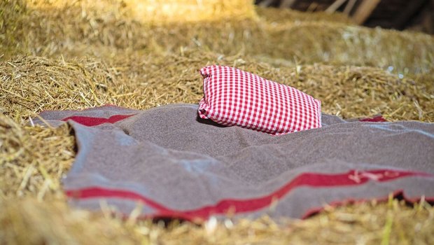 Eine Wolldecke liegt im Stroh.