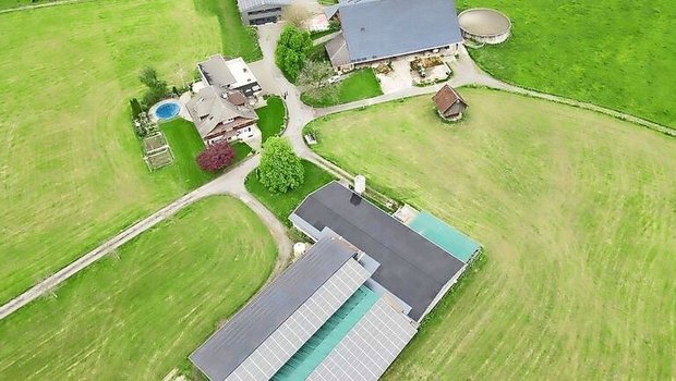 Die Dächer des Betriebs von Lukas Bucher in Rain sind mit PV-Anlagen ausgerüstet und leisten gesamthaft 620 kWp.