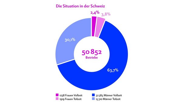 2018 gab es in der Schweiz 50 852 Landwirtschaftsbetriebe. Frauen leiten nur 6,2 % Prozent der Betriebe. Quelle: Agristat/BfS